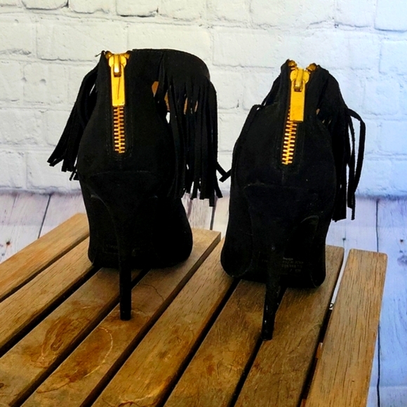 Black Suede Fringe Heel - Picture 4 of 5